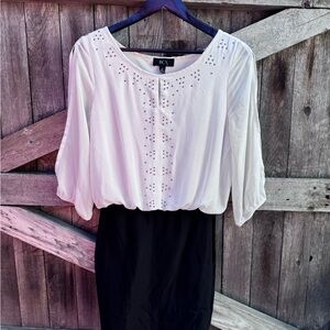 BCX Women's Elegant White and Black‎ Dress W/ Studded Top